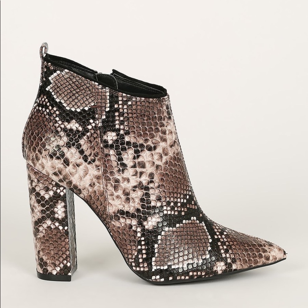 Midnight Muse - Beige Snake Pointed Toe Ankle Boot